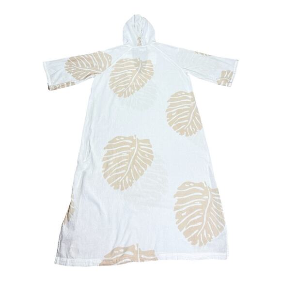Honorine Cotton Leaf Print Hooded Macadamia White Beige Caftan Small - Picture 3 of 5